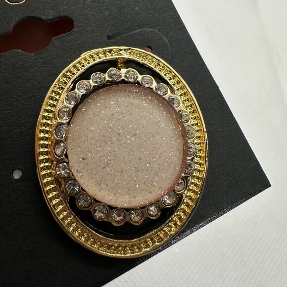 G By Gennaro Gold Tone Pink Sparkle Stone Oval Mixed Media Stud Fashion Earrings - Picture 3 of 5